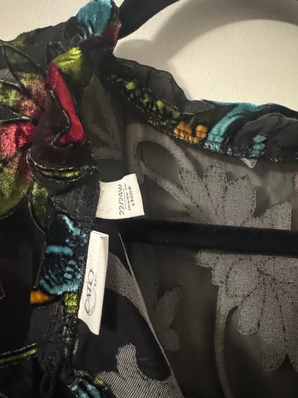 Cato Black Floral Velvet Burnout Dress with Multicolor Embroidery - Picture 2 of 2